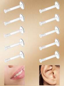 CIZME 10件/套 彩色UV透明唇钉，美杜莎唇环耳环，扁平耳骨耳环，耳部穿刺饰品，男女通用日常配饰 - Clear Lip Studs - 查看 7