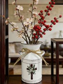 Distressed White Flower Vase. Suitable For Pink Peony & Silver Leaf Bouquet, Paired With An Open Notebook On A Lace Tablecloth, Accented With Flower Petals To Create A Gentle And Elegant Literary Atmosphere. - White - View 7