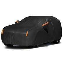 Heavy-Duty Durable Car Cover - Matte Black New Stylish Design | Indoor/Outdoor Use Windproof, Snowproof, UV-Resistant | Side Zippers With High-Visibility Orange Reflective Strips | Universal All-Weather Year-Round Protective Cover (Fits Sedans And SUVs) - Đen - Xem 11