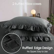 Stylish 3pcs Frilled Duvet Cover Set | 3pcss Ruffle Bedding Set With 2 Pillowcase Frills Duvet Cover With Button Closure Soft Microfiber Duvet Cover Set - Navy Blue - View 6