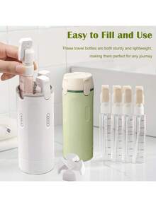 4 In 1 Travel Bottles For Toiletries - Refillable, Leak Proof, Portable Containers For Shampoo Lotion Conditioner Cream - Transparent With Scale And Label - For Business Trips Gym Camping (Green) - 白色 - 查看 3