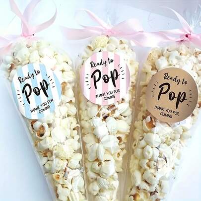 6/30 Pcs Ready To Pop Thank You Shower & Gender Reveal Stickers - 2" Adhesive Labels With "Thank You For Coming" Design, Brown, Pink, Blue, Striped - Ideal For Party Gift Bags, Gift Boxes & Decorations, Shower Decor | Playful Design | Glossy Finish