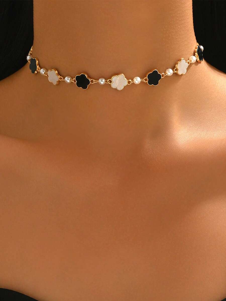 1pc Elegant Luxury Drip Glaze Clover Necklace, Fashionable Versatile Neck Chain Jewelry, Suitable For Daily Wear And Party