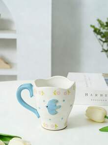 1个手绘陶瓷咖啡杯，带有浮雕图案，适合下午茶 - 彩色 - 查看 7