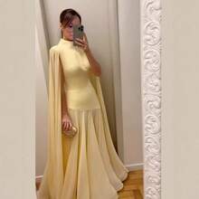 2026 European And American New Style Elegant Dress - Pure Color Net Fabric Patchwork Sleeveless Shawl-Style Dress - Suitable For Cocktail Parties, Formal Events And Fashionally Slimming Evening Gowns - Màu vàng - Xem 2