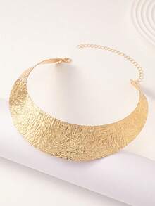1pc Women's Exaggerated Metal Texture Oversized Choker Necklace, Fashionable Chunky Style Suitable For Party Wear - Gold - View 5