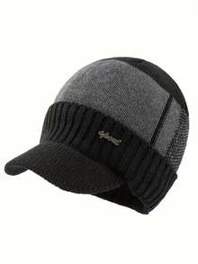 1pc Men's Sport Iron Logo Knit Beanie Hat With Lining - Khaki - View 9