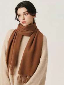 1pc Long Faux Cashmere Solid Color Casual Polyester Scarf, Elegant Twill With Tassels Solid Color Cashmere Scarf For Women, Fashionable Casual Windproof Warm Shawl, Comfortable Blanket Scarf, Suitable For Daily Wear, Valentine's Day Accessory - Burgundy - View 10