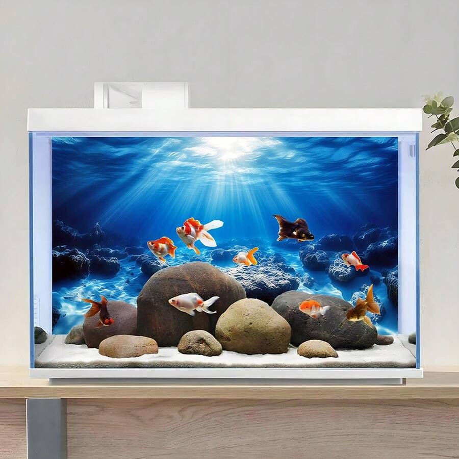 Sunlight Blue Sea Reef, Fish Tank Background Painting, Aquarium Background Sticker, Aquarium Background Board, Easy To Replace, No Residual Glue, Provide Various Standard Sizes To Fit Different Aquarium Sizes, Immersive Landscaping, Marine World Fish Tank Background Painting, Instantly Enhance The Layering And Depth Of The Aquarium, Aquarium Accessories