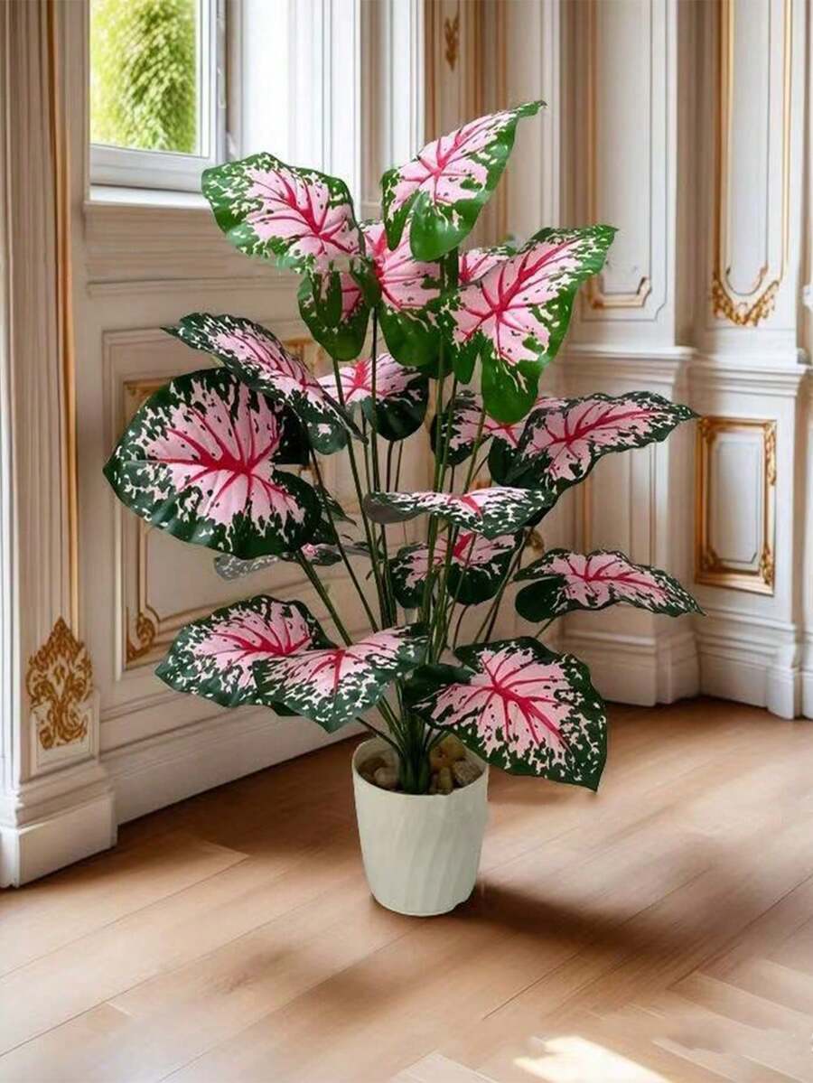 24 cây cọ tre nhân tạo màu hồng cỡ lớn, cây cọ giả trang trí cỡ lớn, cây lá hồng trồng trong chậu, cây thường xanh cao lớn trông như thật, cây lá Monstera bằng nhựa giống như thật để trang trí nhà cửa, văn phòng, sân vườn, khách sạn, trong nhà và ngoài trời (không bao gồm chậu).