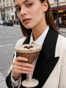 Women Goblet Rhinestone Evening Bag Cocktail Cup Diamond Clutch Funny Crystal Prom Handbag - Cà phê - Xem 4