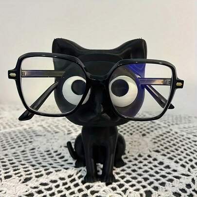 3D Printed Cute Black Cat Eyeglasses Frame - (Glasses Not Included) Sturdy Plastic Eyeglass Holder, Sitting Cat Design, Super Adorable Desktop Storage, Suitable For Home, Office Or Gifts