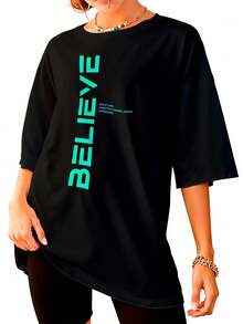 Camiseta Oversized Believe Style Street Unissex DTF ref4508 - Preto - Visão 5