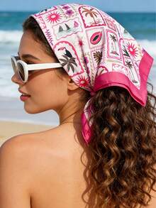 1件新款时尚70厘米女士缎面多功能配饰，贝壳沙滩印花，适合日常佩戴，四季皆宜，丝巾/手帕 - A - 查看 6