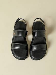 厚底女士搭扣凉鞋，撞色复古度假波西米亚风露趾设计，舒适坡跟平底鞋，适合春季、夏季、海滩、连衣裙、休闲穿着 - 黑色 - 查看 6