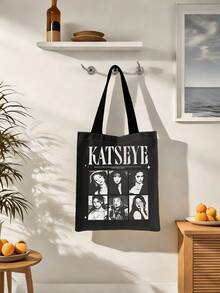 可重复使用可折叠帆布手提袋，印有K-Pop偶像Katseye、Manon、Sophia、Daniella、Lara和Megan的图案，融入流行音乐元素，大容量休闲购物袋，粉丝周边手提袋，沙滩包 - 彩色 - 查看 7