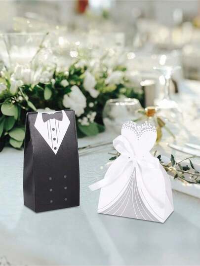 200 piezas Cajas de dulces estilo occidental para boda, cajas de recuerdos de boda para novios, cajas de regalo para dulces y chocolates atadas con cinta, cajas de recuerdos de fiesta de boda clásicas y creativas para decoración de mesa de postres, despedida de soltera, Día de San Valentín