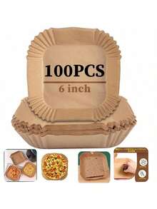 100pcs Square Air Fryer Liners, Non-Fry Disposable Liner Sheets For Air Fryer/Oven/Microwave – Perfect For Chicken Nuggets, Burgers, Tempura, Fries, Meat & Vegetables Greaseproof Parchment Paper . Baking Paper . Silicone Coated Paper ​​Kitchen Essential . Household Must-Have . Labor Day Gift​, Back To School - 薑色 - 查看 8