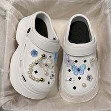 女士夏季新款时尚百搭超厚底镂空凉鞋，蝴蝶珍珠通勤舒适轻便EVA休闲简约镂空鞋 - 白色 - 查看 3