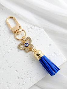 Rhinestone Tassel Pendant, Gold Lobster Clasp Bag Charm, Evil Eye Lucky Amulet Accessory - Multicolor - View 9