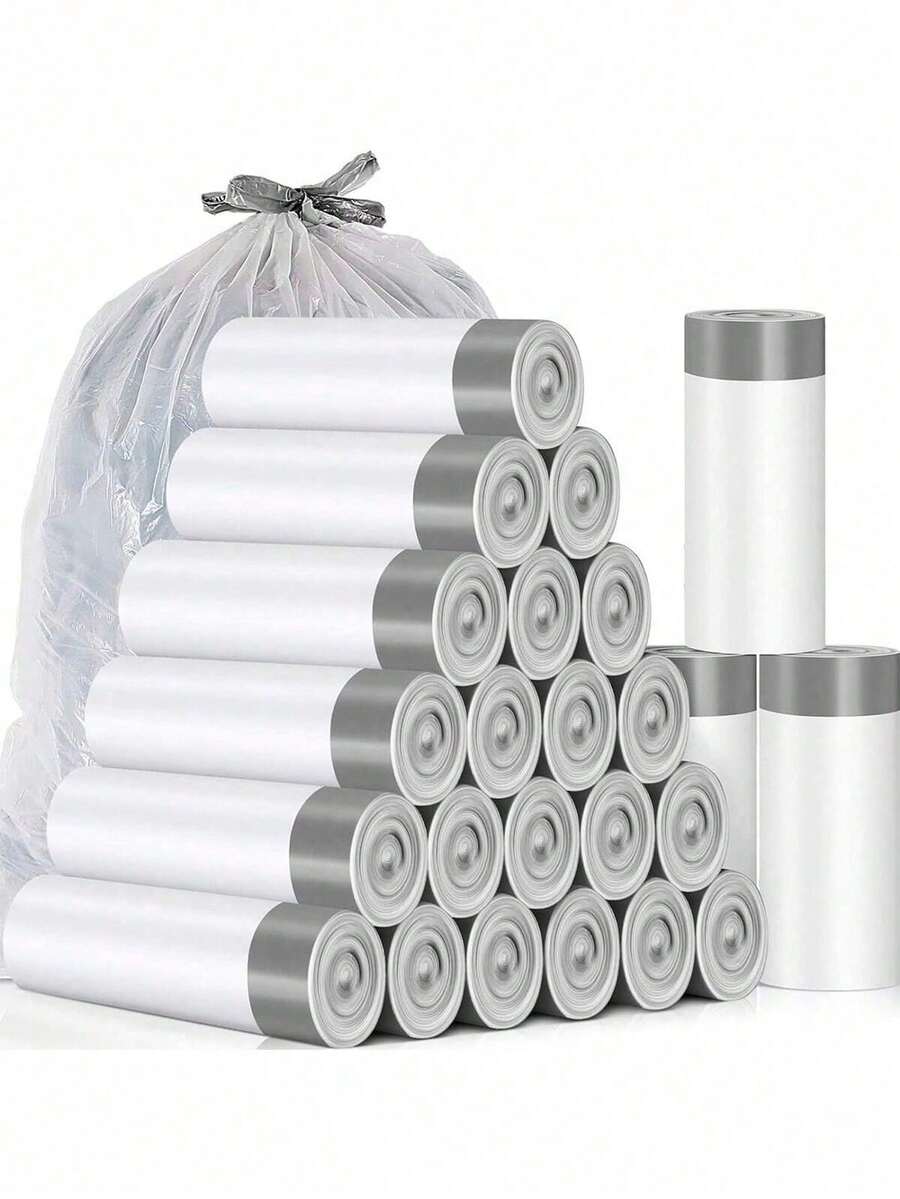 Each Pack Contains 75 Garbage Bags With A Drawstring Design, Measuring 19.5 X 17.6 Inches. Fragrance-Free, White. Durable, Portable Plastic Garbage Bags Suitable For Kitchens, Bathrooms, Bedrooms, Living Rooms, And Outdoors-A Versatile Household Cleaning Essential. - 白色 - 查看 1