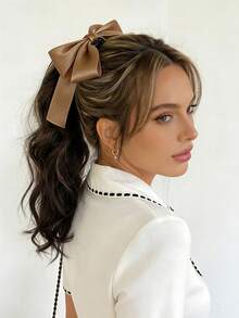 1pc Elegant Bow Hair Clip, Delicate Bowknot Hair Accessory With Sharp Hook Clasp, Suitable For Braids, Buns, Ponytails, Updos, Available In Solid Colors: Black, Red, White, Beige, Brown, Navy, Burgundy, Suitable For Formal And Casual Occasions, Fashionable And Versatile Bow Hair Clip, Hair Clip, Hair Accessory, Head Accessories, Hair Accessories For Women