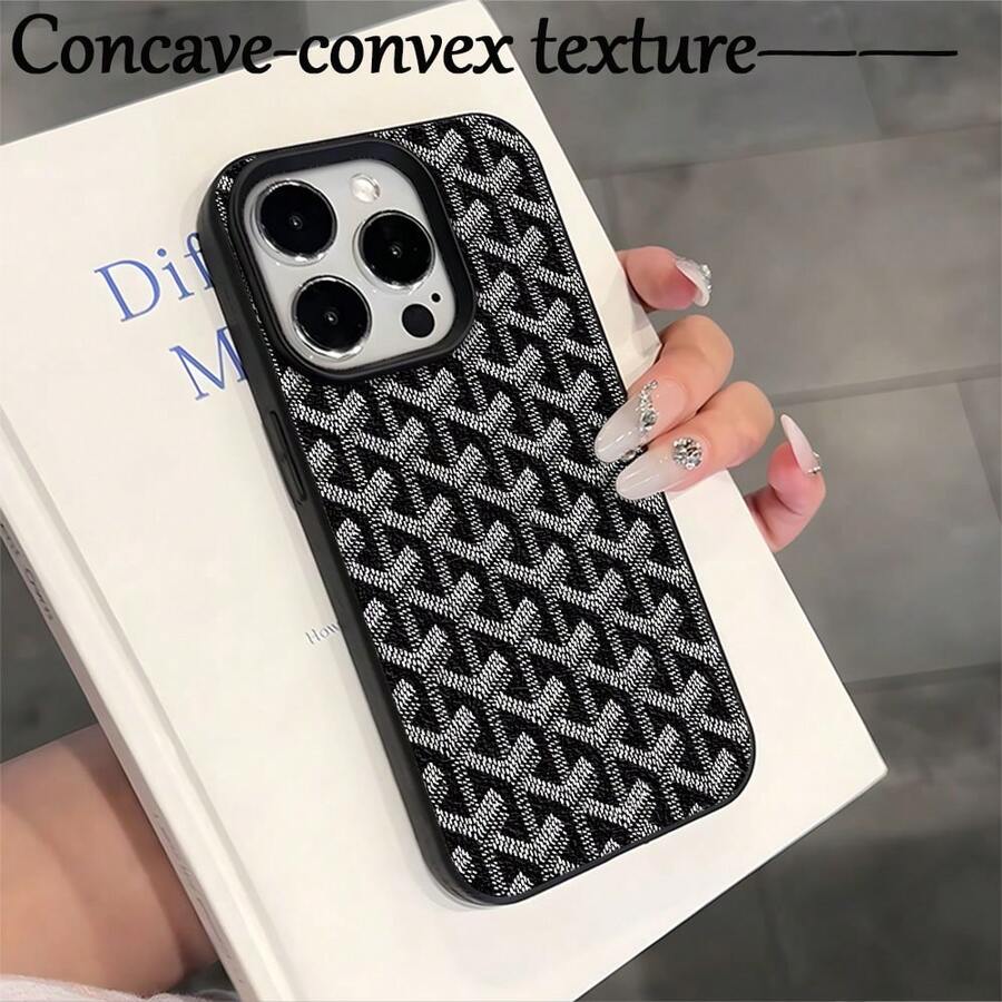 Repeating Geometric Pattern, Large Hole Design, Fashionable Ultra-Light Mobile Phone Case, Concave And Convex Texture Is More Non-Slip, Suitable For IPhone17 16 15 14 13 12 11,AIR Pro Max, Plus, XSMAX, X - Black - View 1