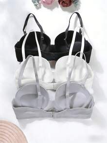 3件套女士纯色钢圈文胸，带可拆卸肩带（建议选大一码） - 彩色 - 查看 4