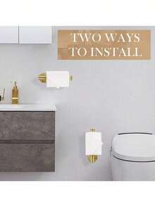 304 Stainless Steel Self-Adhesive Toilet Paper Holder – Rustproof & Waterproof, No-Drilling Installation, Strong Adhesive Holds 2.5kg, Anti-Roll Knob Design, Modern Bathroom Tissue Holder – Wall Mount - Brushed Gold - 查看 7