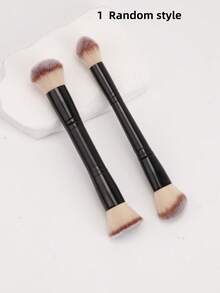 1支专业双头化妆刷，散粉刷，腮红刷，化妆工具，柔软刷毛，方便携带，旅行刷 - 黑色 - 查看 7