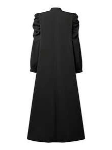 ZANZEA Elegant  Women Stand Neck Lettuce Trim Buttons Long Sleeve Pleated Muslim Dresses Holiday Casual Loose Long Dress - 黑色 - 查看 4
