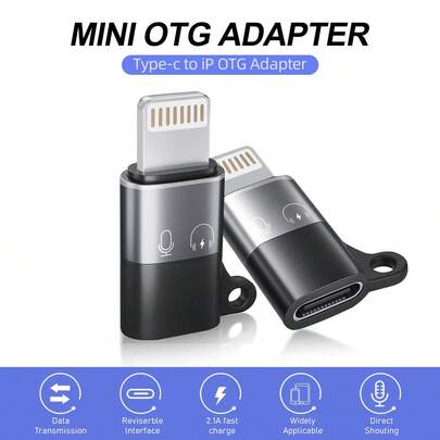 Adaptador OTG de rayo a Tipo-C (Macho) / Adaptador Tipo-C (Hembra) para iOS, compatible con carga rápida, jack de auriculares, compatible con iPhone, puede conectar micrófono inalámbrico tipo lavalier, tarjeta de sonido, dispositivos de transmisión en vivo, ratón, teclado, compatible con carga rápida PD