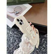 1个白色波浪纹手机壳，带小熊镜面支架和纯色挂绳，可爱时尚，兼容 11、12、13、14、15、16和Galaxy A51、A52、A53、A54、A55、A56、S20、S21、S23、S24、S25、A31、A32、A33等机型，国际版，非国内版。 - 白色 - 查看 4