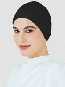 1pc Women Hijab Elastic Anti-Slip Sweat-Absorbing Wide-Brimmed Turban Cap, Perfect For Sports, Under Cap,Hair Styling And Daily Wear Abaya Accessories Women Veil - 黑色 - 查看 4