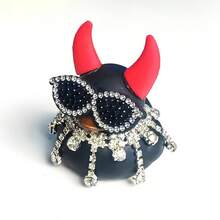 1pc Gothic Rubber Duck With Red Devil Horns, Diamond Necklace & Glasses - Durable PVC Halloween Car Dashboard Decor, Unique Party Accessory, Perfect Gift For Friends, Halloween Decorations - Black Duck - View 13