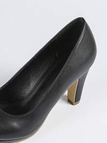 Giày cao gót công sở nữ, màu đen, mũi tròn, kiểu dáng slip-on, đế dày, phù hợp đi làm. - màu đen - Xem 8