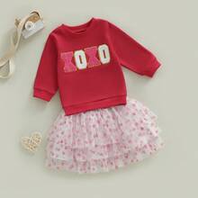 2Pcs/ Set Toddler Baby Girl Carnival Games Outfit Summer Sleeveless Lapel Collar Solid Color/Striped Vest Tops With Pleated Skirt Set - 紅色 - 查看 3