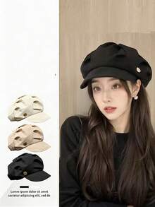 女士八角贝雷帽，配有可调节绳子和金属扣，户外休闲时尚配饰，适合春、夏、秋季佩戴，可作帽子或时尚口罩，设计优雅，采用优质面料。 - 雲朵款 - 查看 2