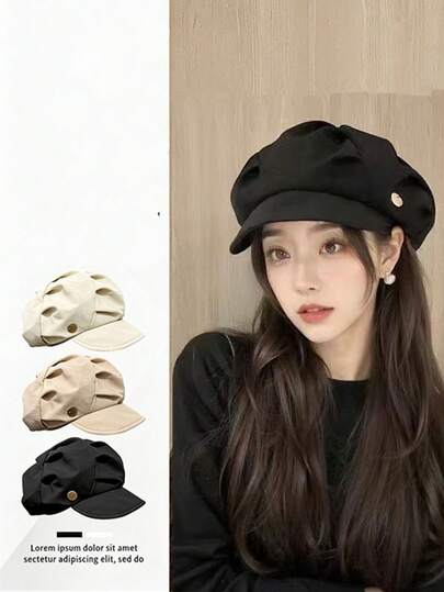 Dam åttkantig baskerhatt med justerbart snöre och metallspänne, modeaccessoar för utomhusbruk, lämplig för vår, sommar, höst, kan bäras som hatt eller moderiktig ansiktsmask, elegant design, högkvalitativt tyg