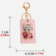 卡通猫咪钥匙扣，镶钻金色可爱猫咪钥匙圈，创意礼物 - 彩色 - 查看 11
