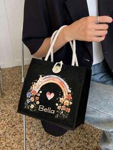 Customizable Tote Bag, Personalized Teacher's Day Gift, Mother's Day Gift, Lightweight Large Capacity Casual Fashionable Suitable, Suitable For Wedding, Birthday, Beach, Holiday, School Bag - Multicolor - View 3