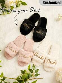 Customized Bridal Wedding Plush Slippers, Fashionable Bridesmaid Gift Decor, Stylish, Hippie, Minimalist, Casual, Cute, Simple Chic, Minimalist Chic, Comfortable Custom, Unique, Personalized Collectible Gift, Ideal Gift ,Spring-Collection - Multicolor - View 8