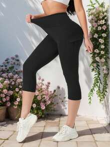 高腰修身喇叭瑜伽裤，带口袋，休闲宽松阔腿裤，女款 - 黑色 - 查看 3