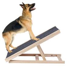 Rampa de madera plegable portátil para mascotas para todos los perros y gatos de 27.5 pulgadas de largo, ajustable de 12 a 16 pulgadas, rampas para perros de hasta 100 libras, para cama, sofá - Color de la madera - Ver 2