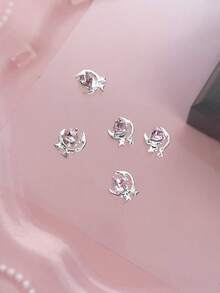 12/240件粉色系列金属美甲饰品：心形、行星、月亮、十字架、蝴蝶结、泰迪熊、星光、水钻银色美甲装饰，奢华金属美甲用品，闪亮粉色水晶美甲宝石，适用于多功能DIY美甲配件 - 彩色 - 查看 7