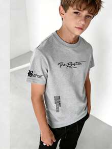 Tween Boys Casual Printed Crew Neck Short Sleeve T-Shirt, Summer Top - Light Grey - View 7