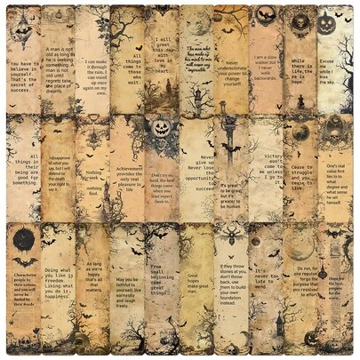 30张复古深色励志书签，优雅书籍装饰，适用于装饰书籍、图画书、笔记本和其他纸质书签