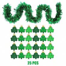 一套圣帕特里克节爱尔兰节日悬挂装饰，包括圣帕特里克节绿色三叶草花环、木质装饰和三叶草饰品，适合春季派对，寓意吉祥，可用于圣帕特里克节室内外家居派对装饰，亦可作为节日礼物。 - 彩色 - 查看 14