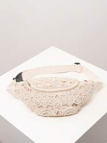 Floral Fanny Pack/Chest Pack For Women, Boho Summer Beach Bag, Travel & Vacation Essential, Crochet Set, Elegant Women's Wallet, Gift For Women, Valentine's Day - Apricot - View 2