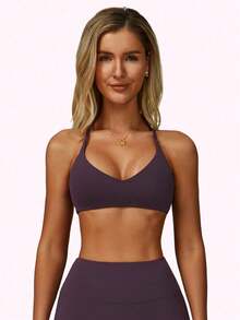 MFVIM 女士紫色运动文胸，交叉露背设计，性感无钢圈运动文胸，透气柔软弹力面料，适合通勤、户外、跑步、骑行、瑜伽、普拉提、健身房锻炼。 - 薰衣草薄霧色 - 查看 6